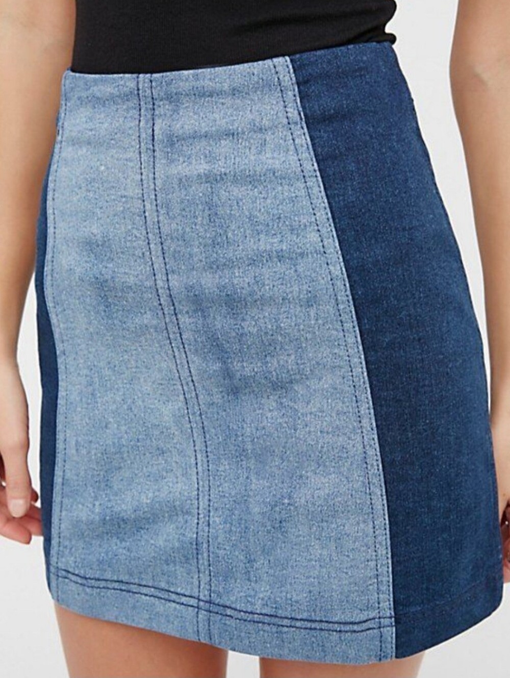 FREE PEOPLE MODERN FEMME TWO TONE MINI JEANS SKIRT WOMEN'S SIZE 6 USED